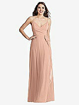 Front View Thumbnail - Pale Peach Chiffon Maxi Wrap Dress with Sash - Cora