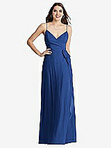 Front View Thumbnail - Classic Blue Chiffon Maxi Wrap Dress with Sash - Cora