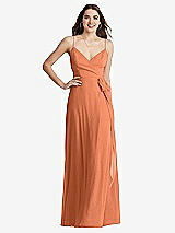 Front View Thumbnail - Sweet Melon Chiffon Maxi Wrap Dress with Sash - Cora