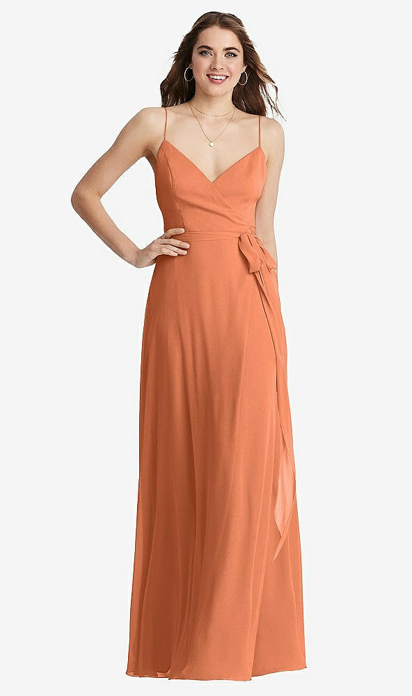 Front View - Sweet Melon Chiffon Maxi Wrap Dress with Sash - Cora