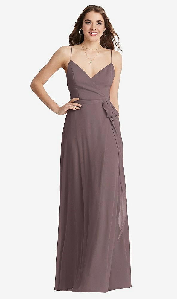 Front View - French Truffle Chiffon Maxi Wrap Dress with Sash - Cora