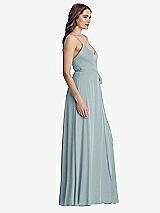 Side View Thumbnail - Morning Sky Chiffon Maxi Wrap Dress with Sash - Cora