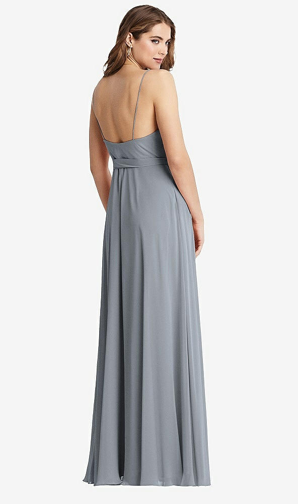 Back View - Platinum Chiffon Maxi Wrap Dress with Sash - Cora