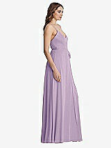 Side View Thumbnail - Pale Purple Chiffon Maxi Wrap Dress with Sash - Cora