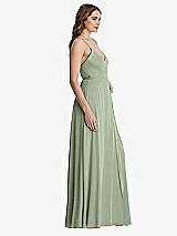 Side View Thumbnail - Sage Chiffon Maxi Wrap Dress with Sash - Cora