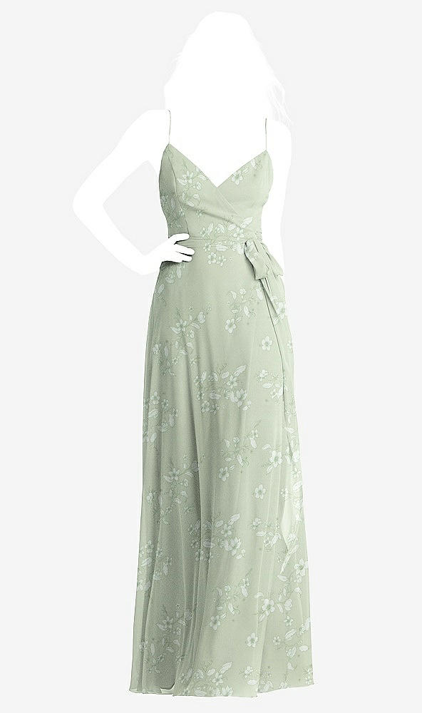 Front View - Vintage Primrose Sage Chiffon Maxi Wrap Dress with Sash - Cora