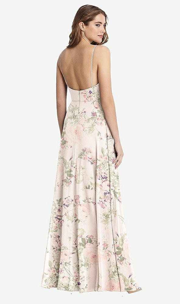 Back View - Blush Garden Square Neck Chiffon Maxi Dress with Front Slit - Elliott