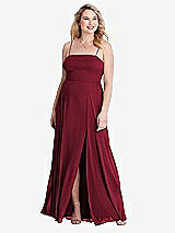 Alt View 1 Thumbnail - Burgundy Square Neck Chiffon Maxi Dress with Front Slit - Elliott