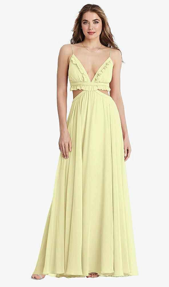 Front View - Butter Yellow Ruffled Chiffon Cutout Maxi Dress - Jessie