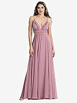 Front View Thumbnail - Dusty Pink Ruffled Chiffon Cutout Maxi Dress - Jessie