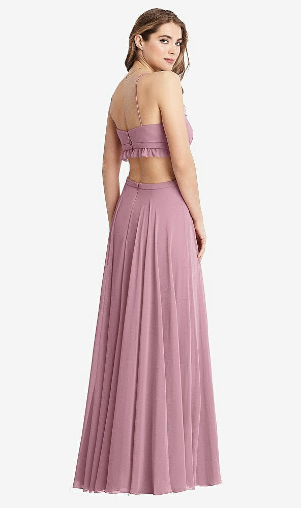 Back View - Dusty Pink Ruffled Chiffon Cutout Maxi Dress - Jessie