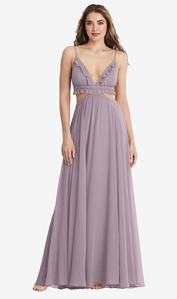 Front View - Lilac Dusk Ruffled Chiffon Cutout Maxi Dress - Jessie