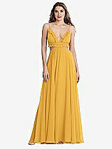 Front View Thumbnail - NYC Yellow Ruffled Chiffon Cutout Maxi Dress - Jessie