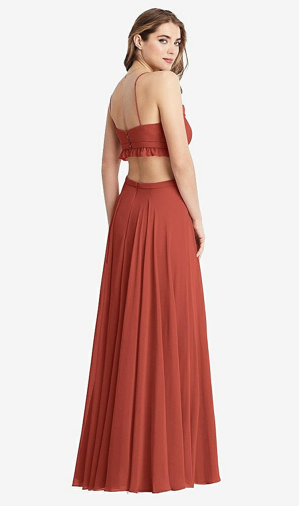 Back View - Amber Sunset Ruffled Chiffon Cutout Maxi Dress - Jessie