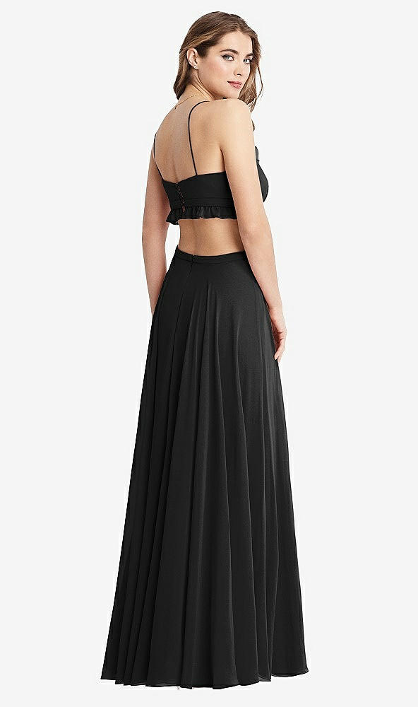 Back View - Black Ruffled Chiffon Cutout Maxi Dress - Jessie