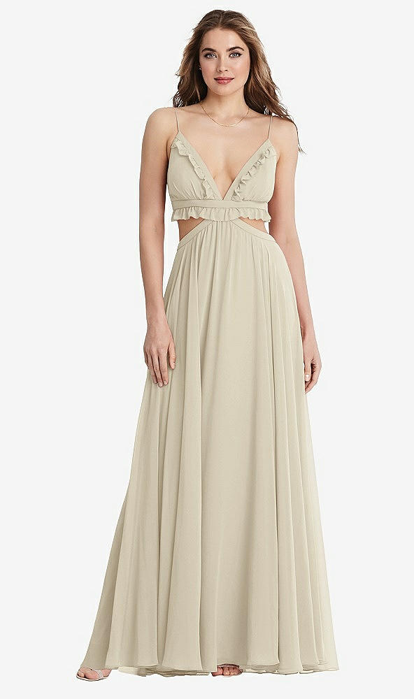 Front View - Champagne Ruffled Chiffon Cutout Maxi Dress - Jessie