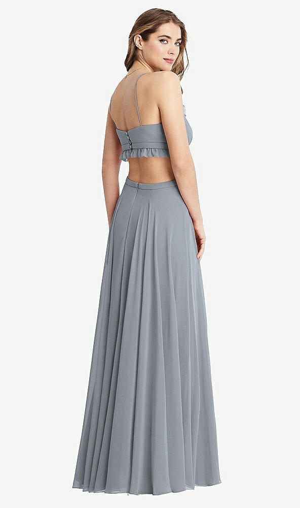 Back View - Platinum Ruffled Chiffon Cutout Maxi Dress - Jessie