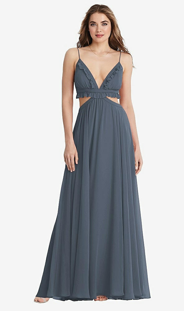 Front View - Silverstone Ruffled Chiffon Cutout Maxi Dress - Jessie