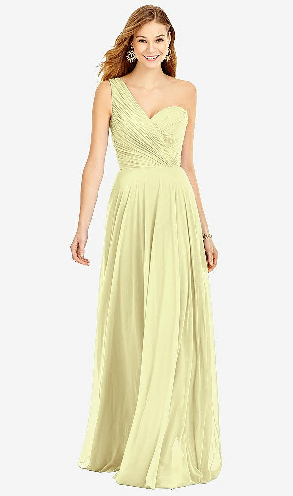 Front View - Butter Yellow One-Shoulder Draped Chiffon Maxi Dress - Dani