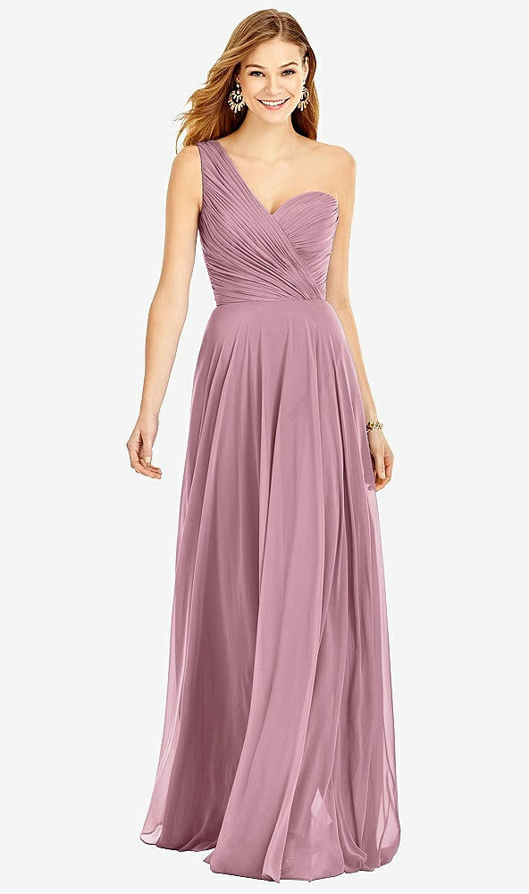 Front View - Dusty Pink One-Shoulder Draped Chiffon Maxi Dress - Dani