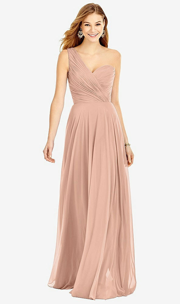 Front View - Pale Peach One-Shoulder Draped Chiffon Maxi Dress - Dani