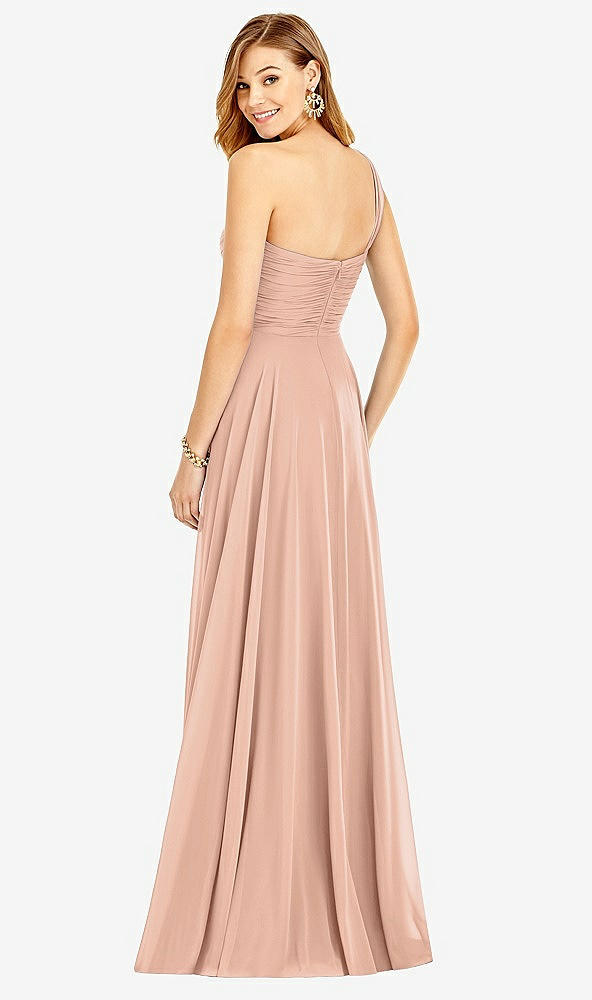 Back View - Pale Peach One-Shoulder Draped Chiffon Maxi Dress - Dani