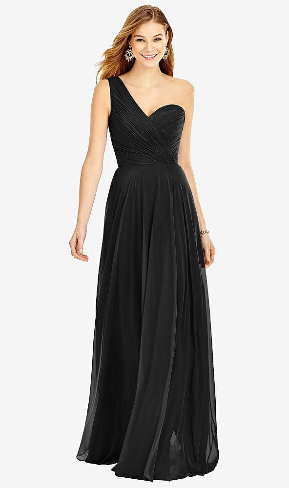 Front View - Black One-Shoulder Draped Chiffon Maxi Dress - Dani