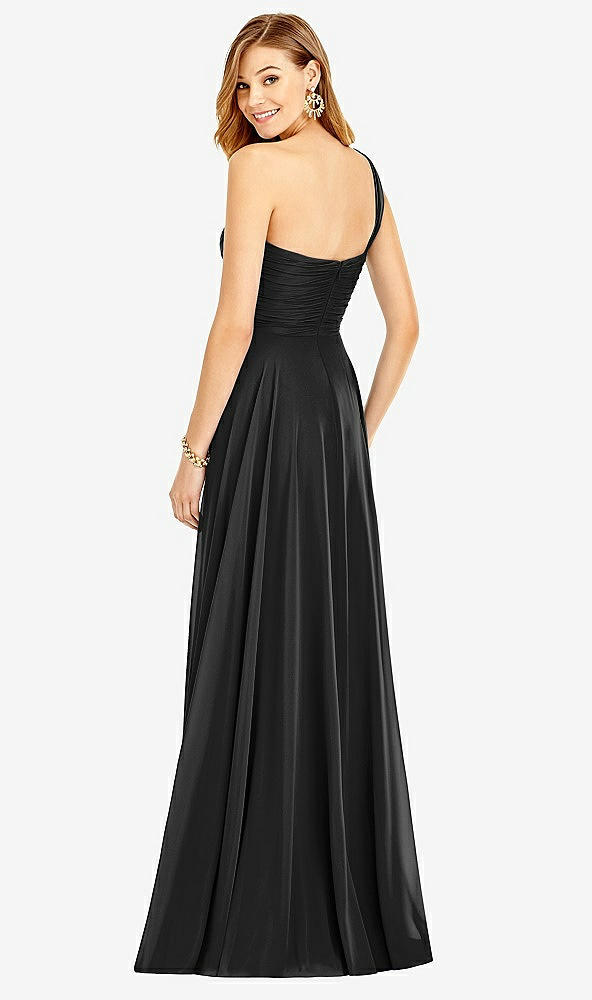 Back View - Black One-Shoulder Draped Chiffon Maxi Dress - Dani