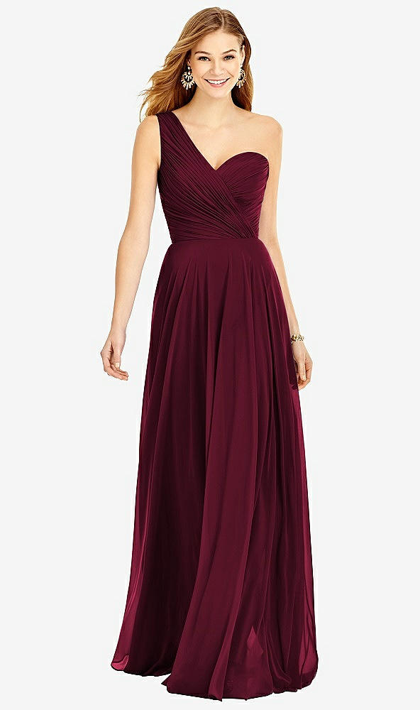 Front View - Cabernet One-Shoulder Draped Chiffon Maxi Dress - Dani