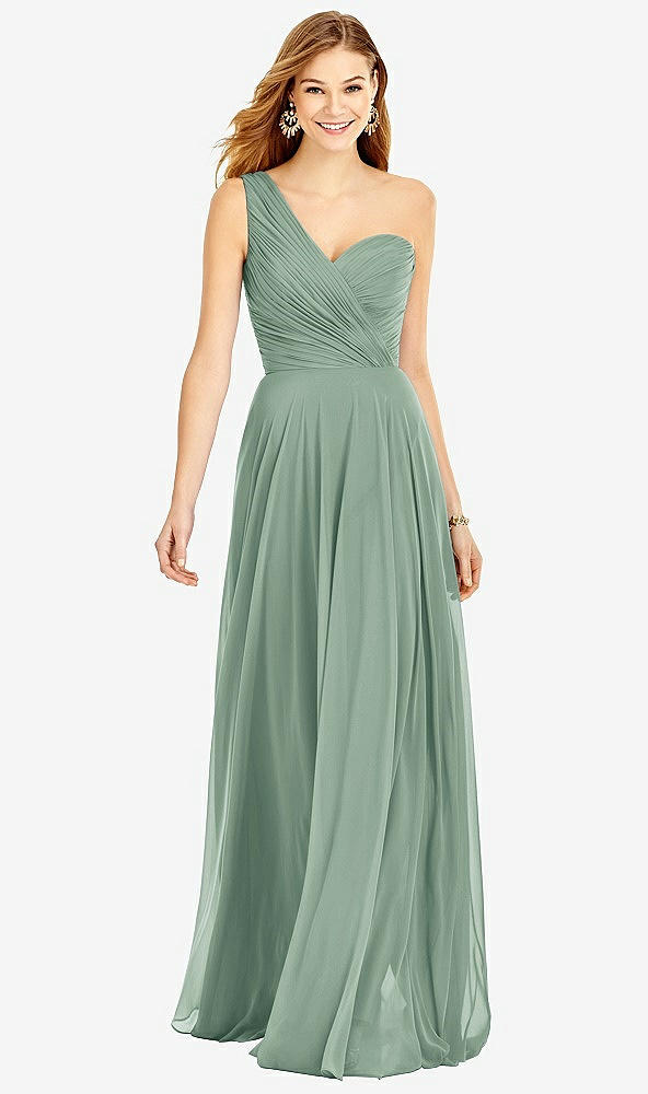 Front View - Seagrass One-Shoulder Draped Chiffon Maxi Dress - Dani