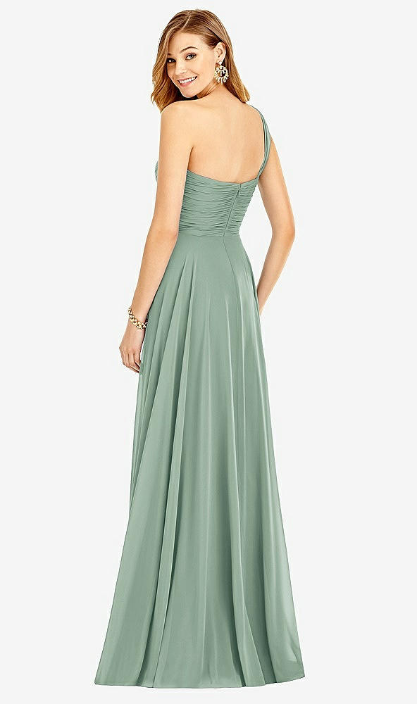 Back View - Seagrass One-Shoulder Draped Chiffon Maxi Dress - Dani