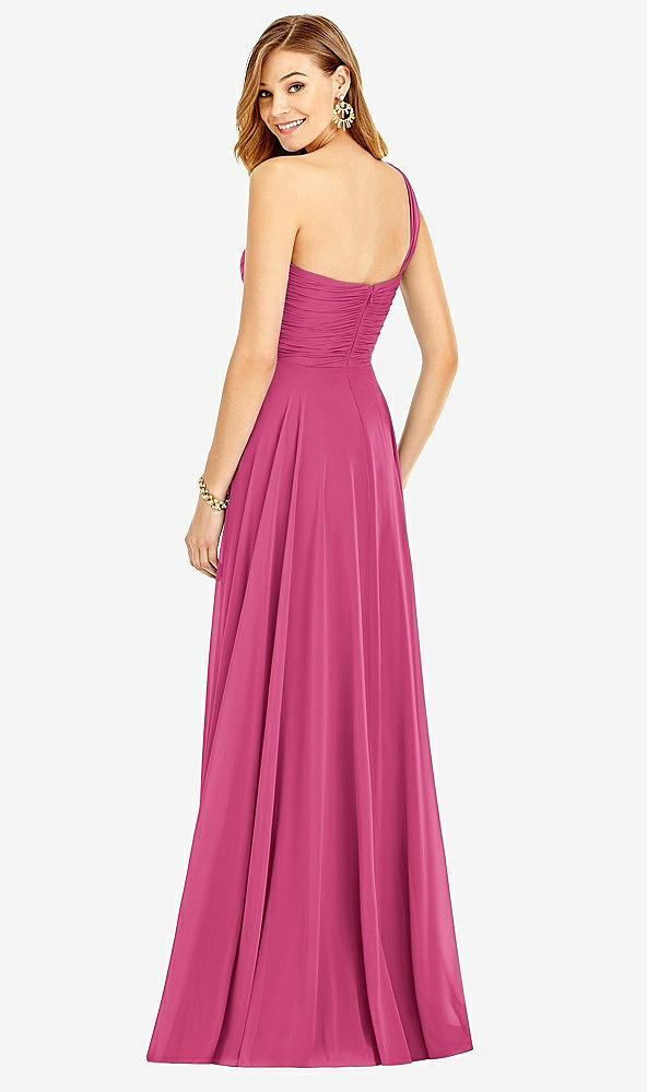 Back View - Tea Rose One-Shoulder Draped Chiffon Maxi Dress - Dani