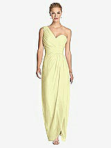 Front View Thumbnail - Butter Yellow One-Shoulder Draped Maxi Dress with Front Slit - Aeryn