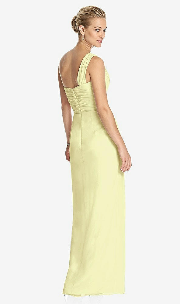 Back View - Butter Yellow One-Shoulder Draped Maxi Dress with Front Slit - Aeryn