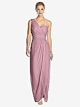 Front View Thumbnail - Dusty Pink One-Shoulder Draped Maxi Dress with Front Slit - Aeryn