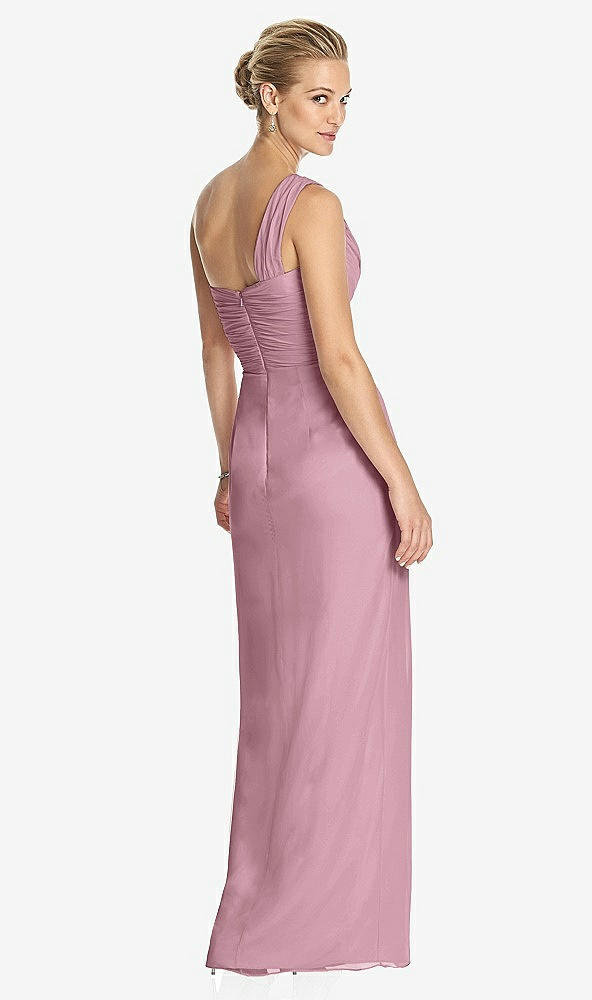 Back View - Dusty Pink One-Shoulder Draped Maxi Dress with Front Slit - Aeryn