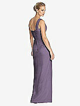 Rear View Thumbnail - Lavender One-Shoulder Draped Maxi Dress with Front Slit - Aeryn