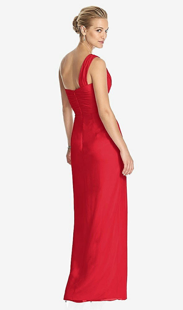 Back View - Parisian Red One-Shoulder Draped Maxi Dress with Front Slit - Aeryn