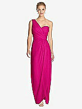 Front View Thumbnail - Think Pink One-Shoulder Draped Maxi Dress with Front Slit - Aeryn