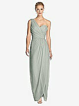 Front View Thumbnail - Willow Green One-Shoulder Draped Maxi Dress with Front Slit - Aeryn