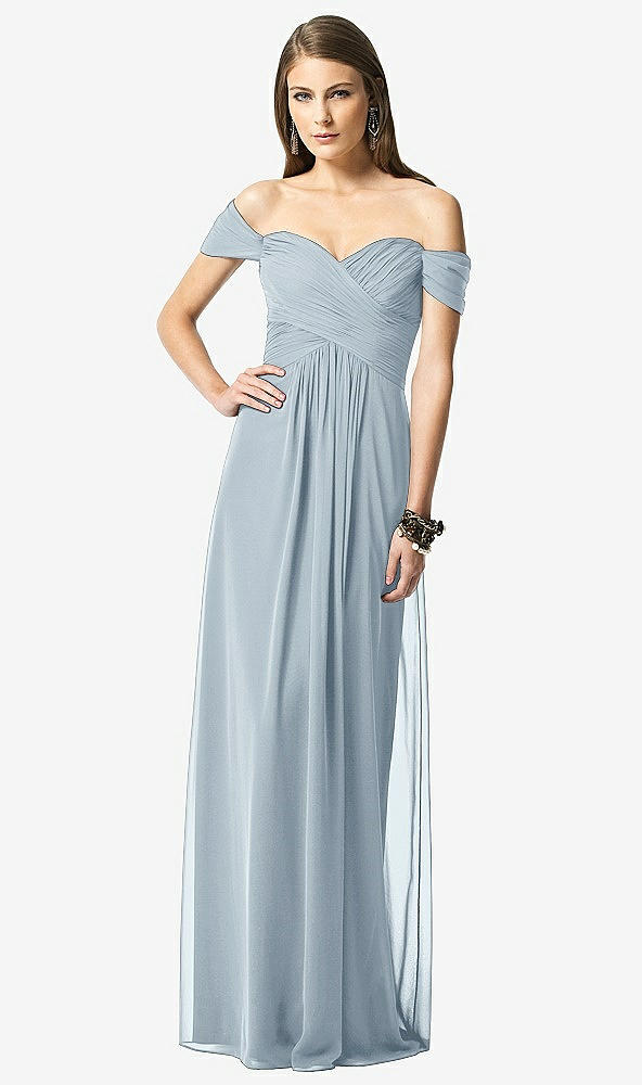Front View - Mist Off-the-Shoulder Ruched Chiffon Maxi Dress - Alessia