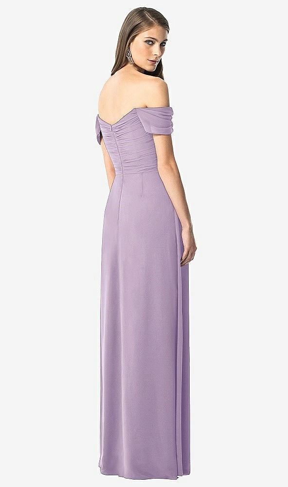 Back View - Pale Purple Off-the-Shoulder Ruched Chiffon Maxi Dress - Alessia