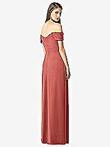 Rear View Thumbnail - Coral Pink Off-the-Shoulder Ruched Chiffon Maxi Dress - Alessia