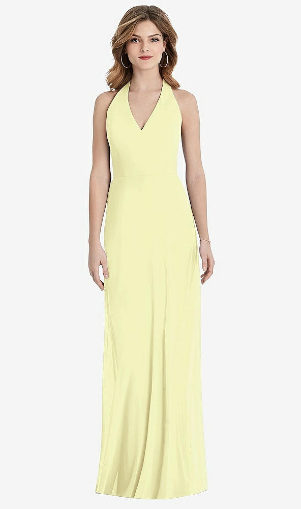 Back View - Butter Yellow V-Neck Halter Chiffon Maxi Dress - Taryn