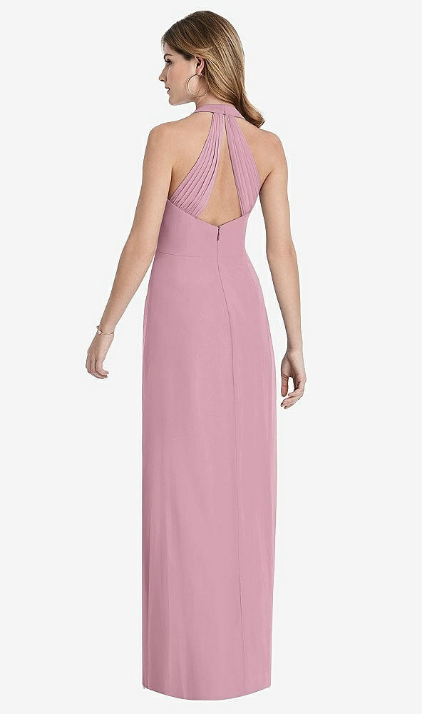 Front View - Dusty Pink V-Neck Halter Chiffon Maxi Dress - Taryn