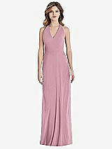 Rear View Thumbnail - Dusty Pink V-Neck Halter Chiffon Maxi Dress - Taryn