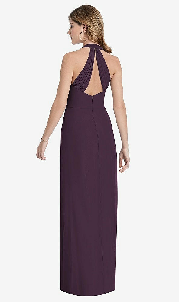 Front View - Aubergine V-Neck Halter Chiffon Maxi Dress - Taryn