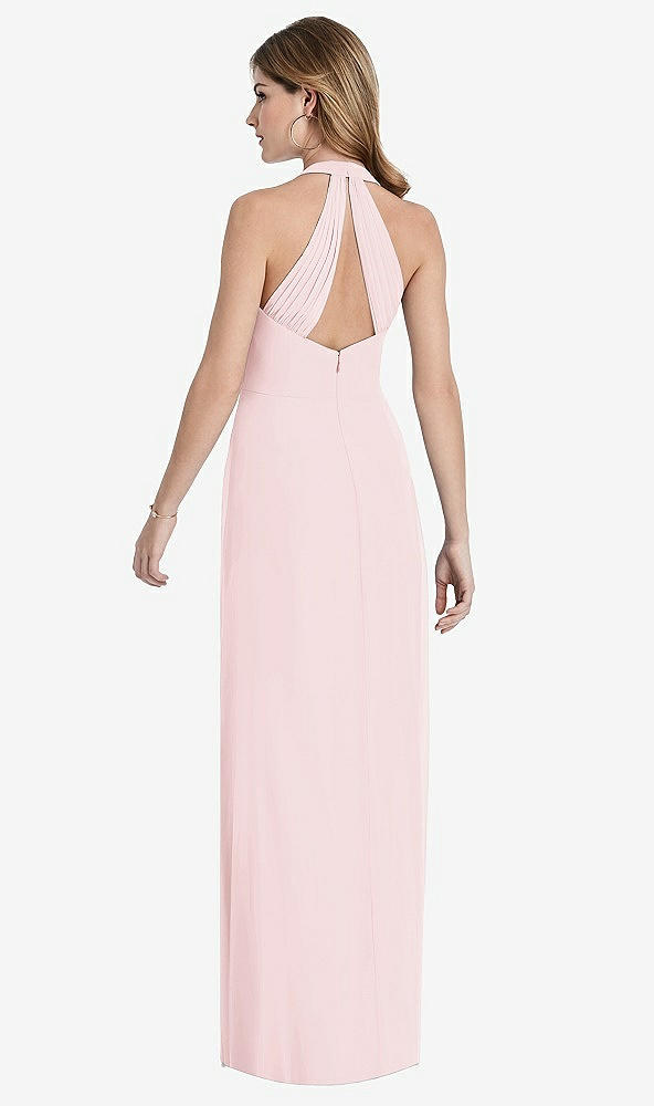 Front View - Ballet Pink V-Neck Halter Chiffon Maxi Dress - Taryn