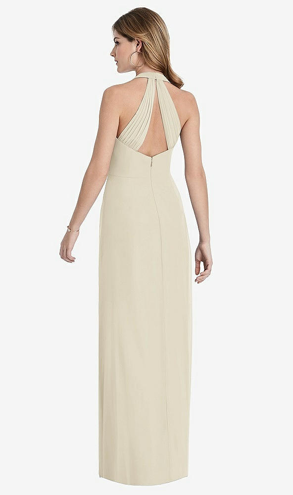 Front View - Champagne V-Neck Halter Chiffon Maxi Dress - Taryn