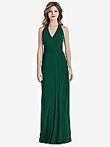 Rear View Thumbnail - Hunter Green V-Neck Halter Chiffon Maxi Dress - Taryn